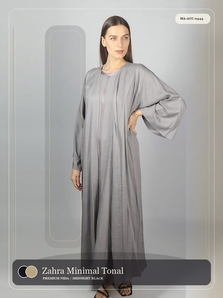 Zahra Minimal Tonal Piping Dawn Abaya