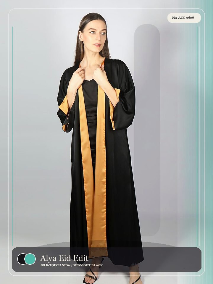 Alya Eid Edit Satin Border Celeste Abaya