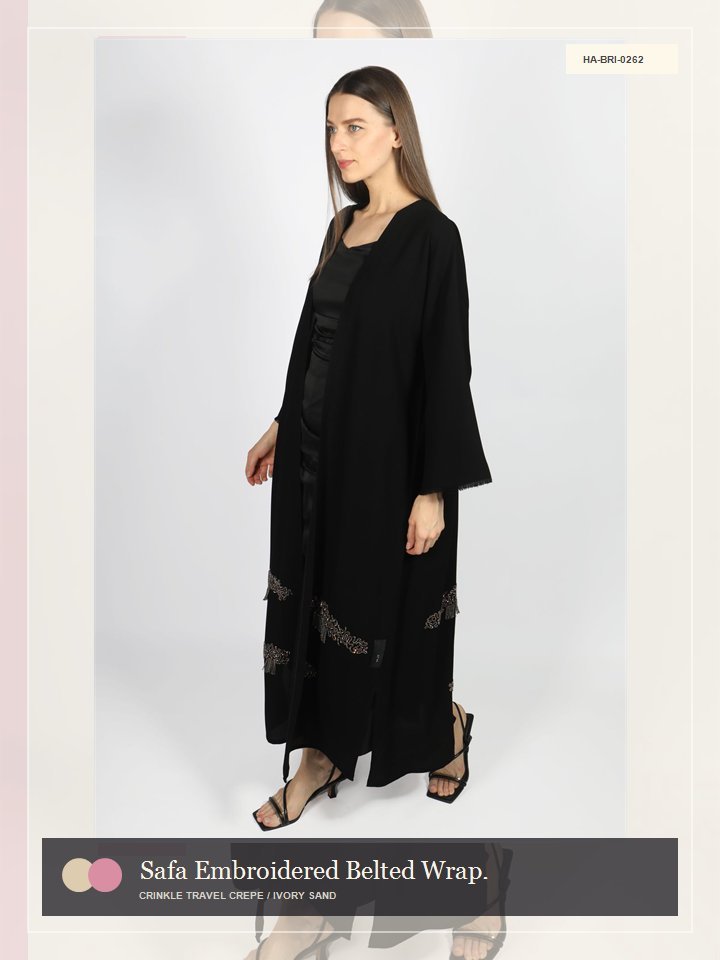 Safa Embroidered Belted Wrap Dune Abaya