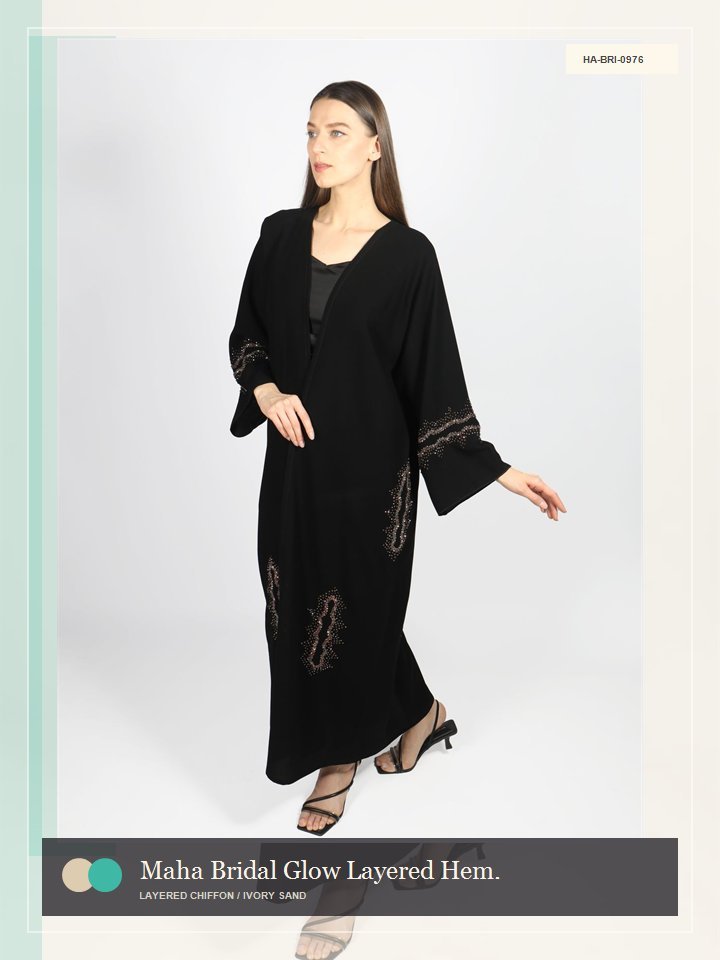 Maha Bridal Glow Layered Hem Dune Abaya