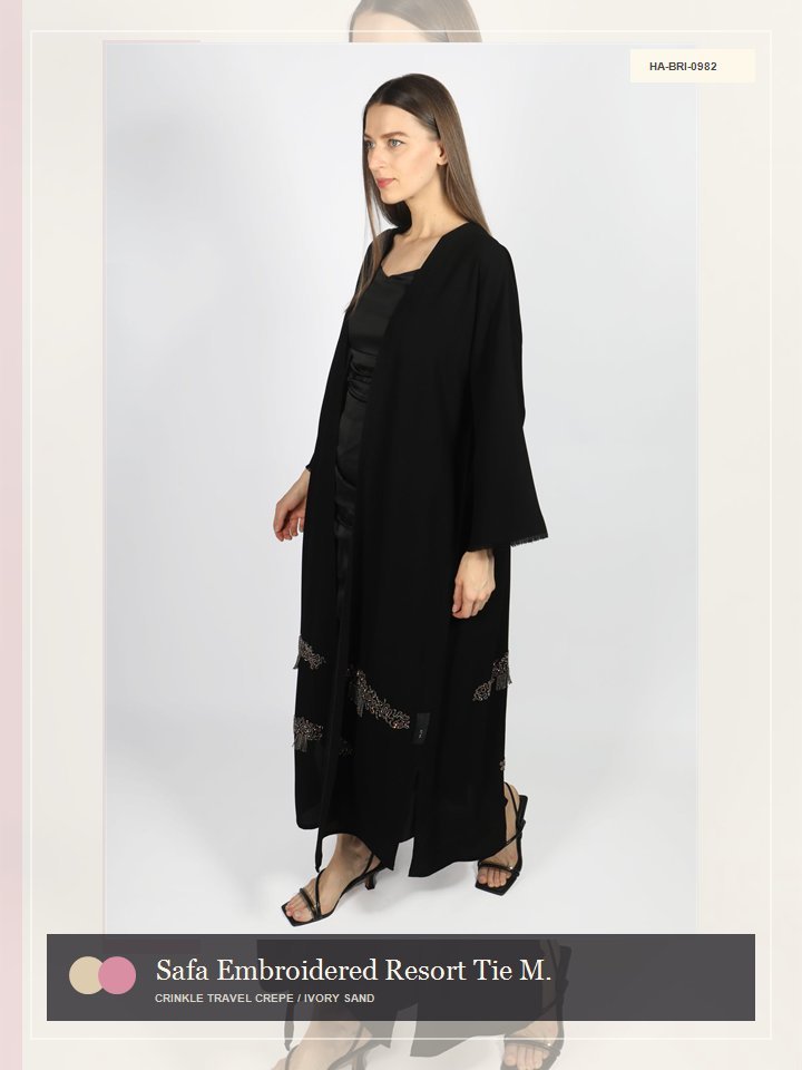 Safa Embroidered Resort Tie Modern Abaya
