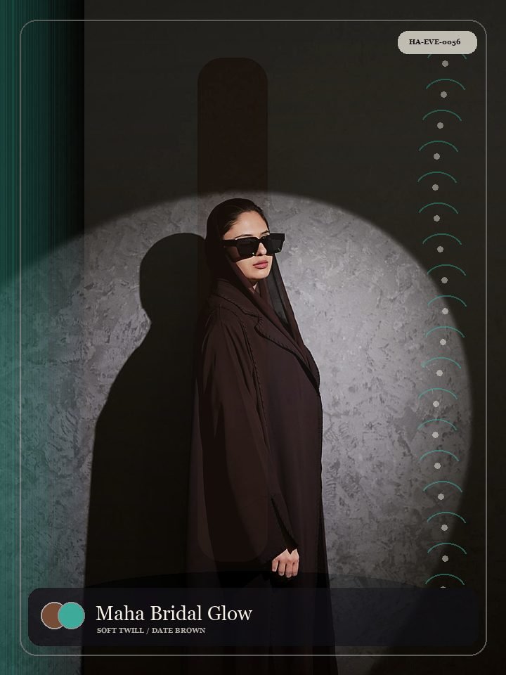 Maha Bridal Glow Satin Border Pearl Abaya