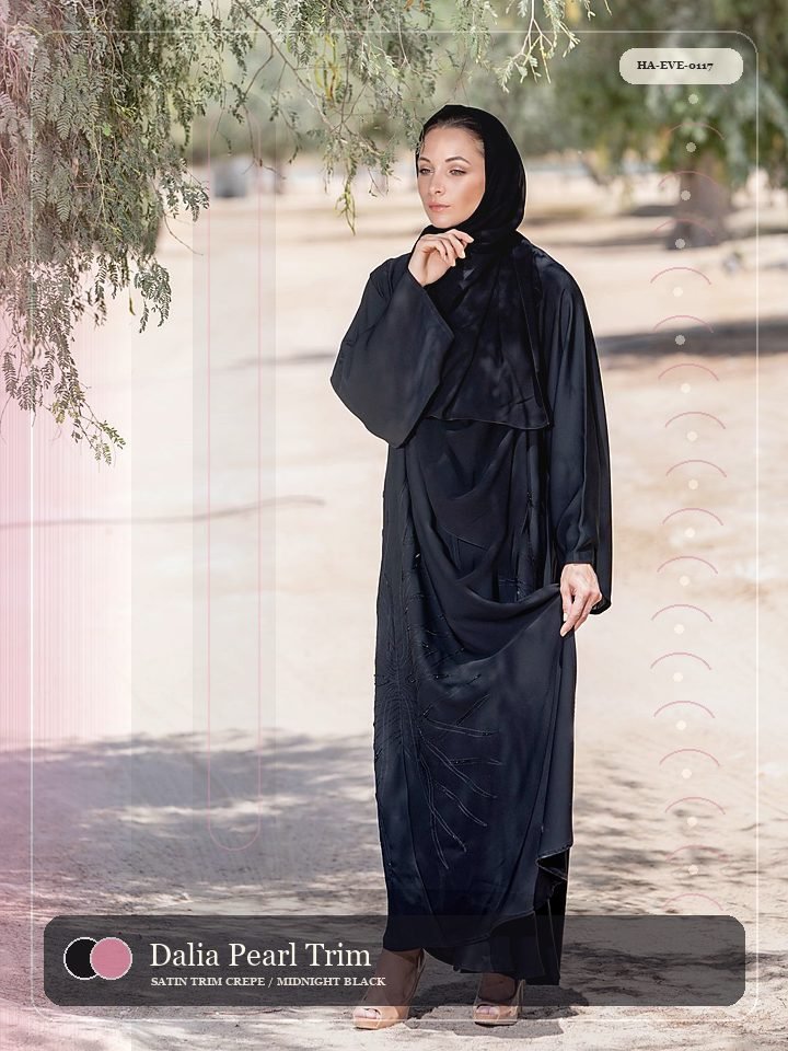 Dalia Pearl Trim Wrap Front Boutique Abaya