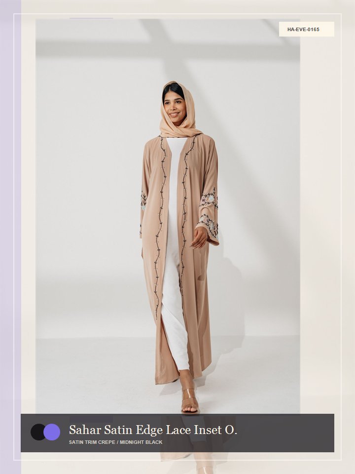 Sahar Satin Edge Lace Inset Oasis Abaya