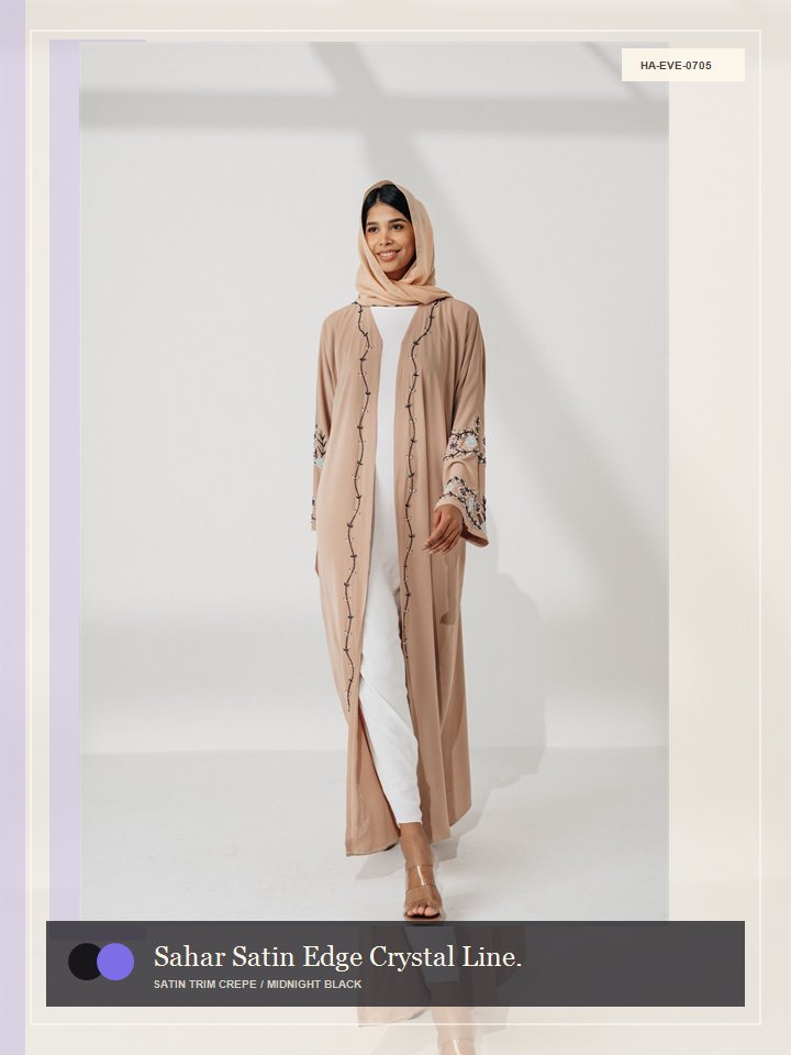 Sahar Satin Edge Crystal Line Signature Abaya
