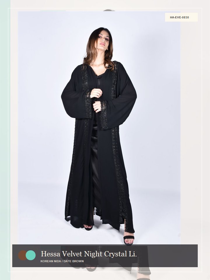 Hessa Velvet Night Crystal Line Silk Abaya