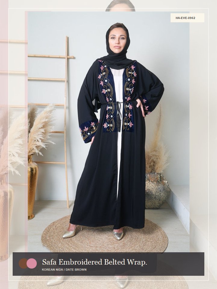 Safa Embroidered Belted Wrap Nocturne Abaya