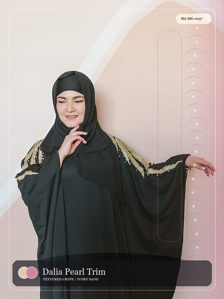 Dalia Pearl Trim Belted Wrap Avenue Abaya
