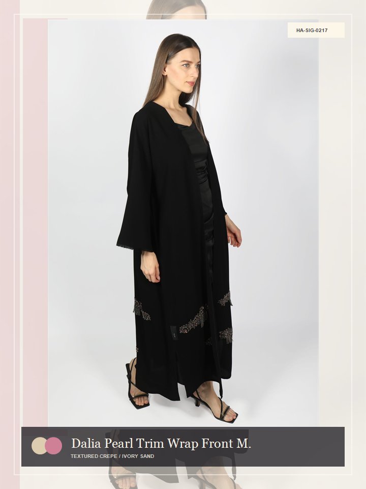 Dalia Pearl Trim Wrap Front Modern Abaya