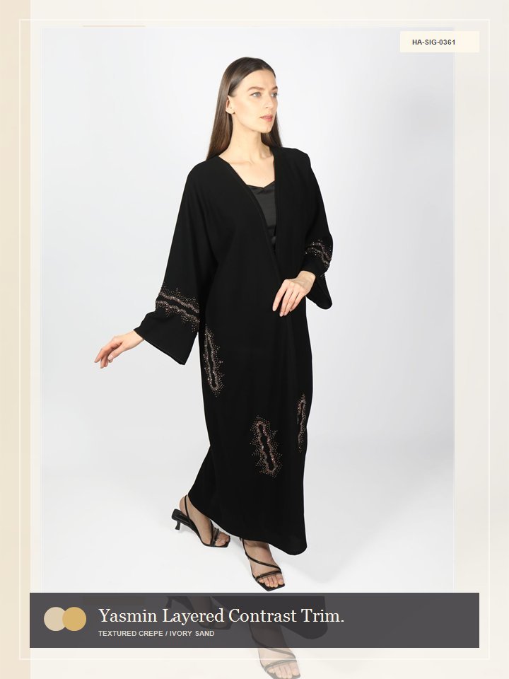 Yasmin Layered Contrast Trim Heritage Abaya