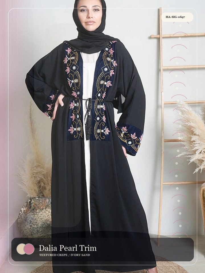 Dalia Pearl Trim Travel Fold Luminous Abaya