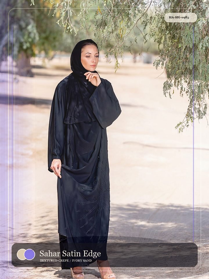 Sahar Satin Edge Majlis Collar Velvet Abaya