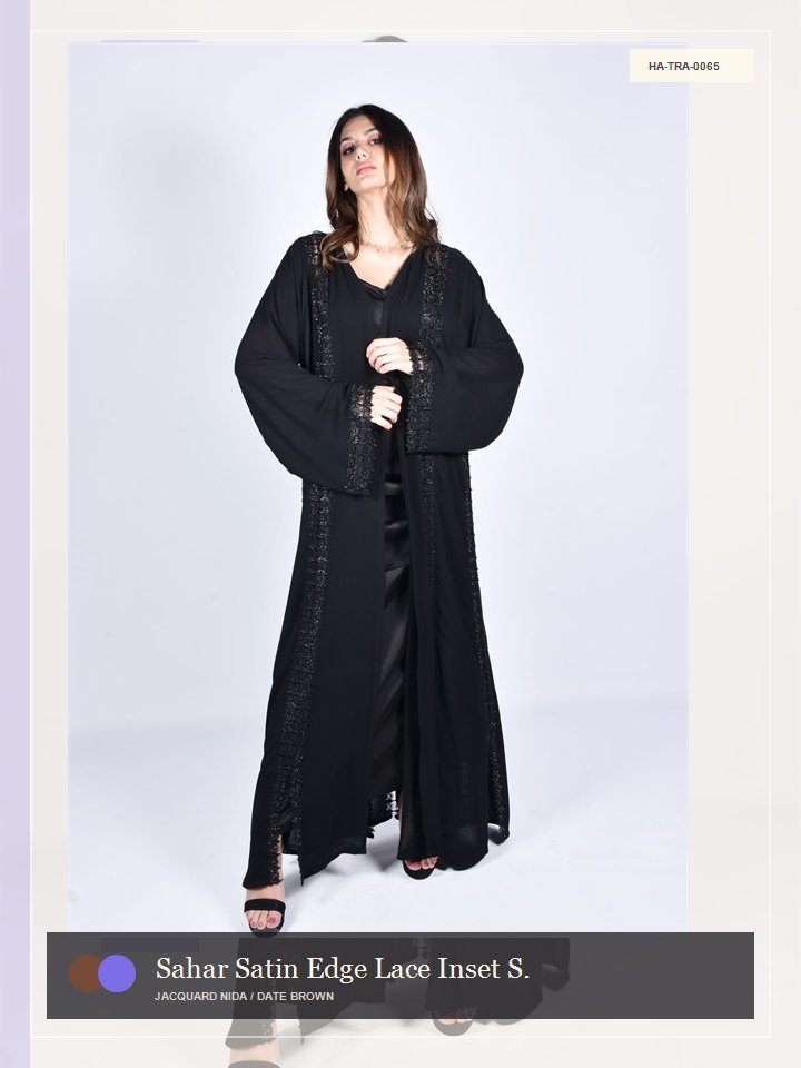 Sahar Satin Edge Lace Inset Silk Abaya