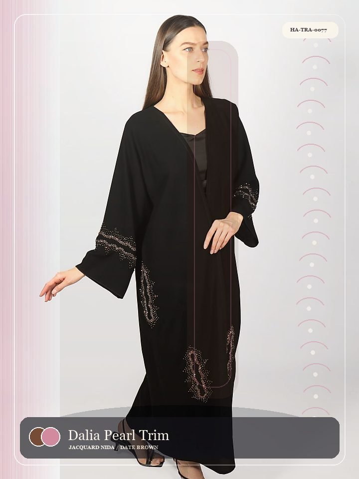 Dalia Pearl Trim Panel Embroidery Serene Abaya