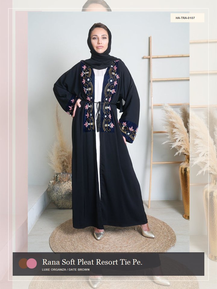 Rana Soft Pleat Resort Tie Pearl Abaya