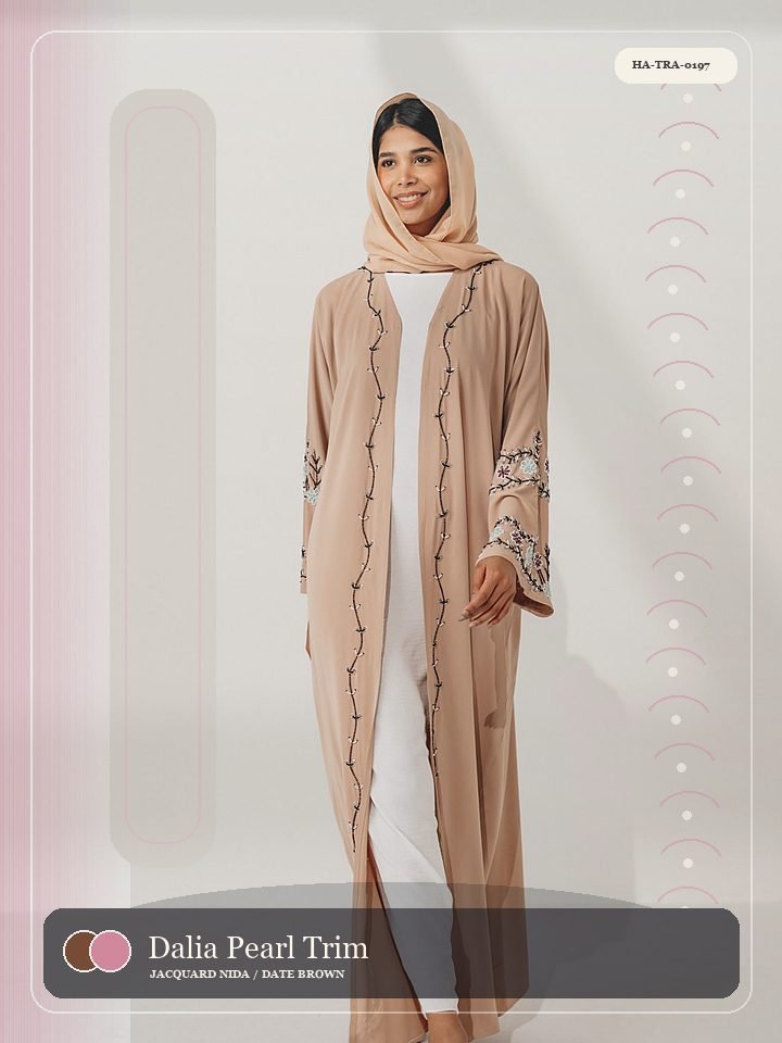 Dalia Pearl Trim Travel Fold Nocturne Abaya