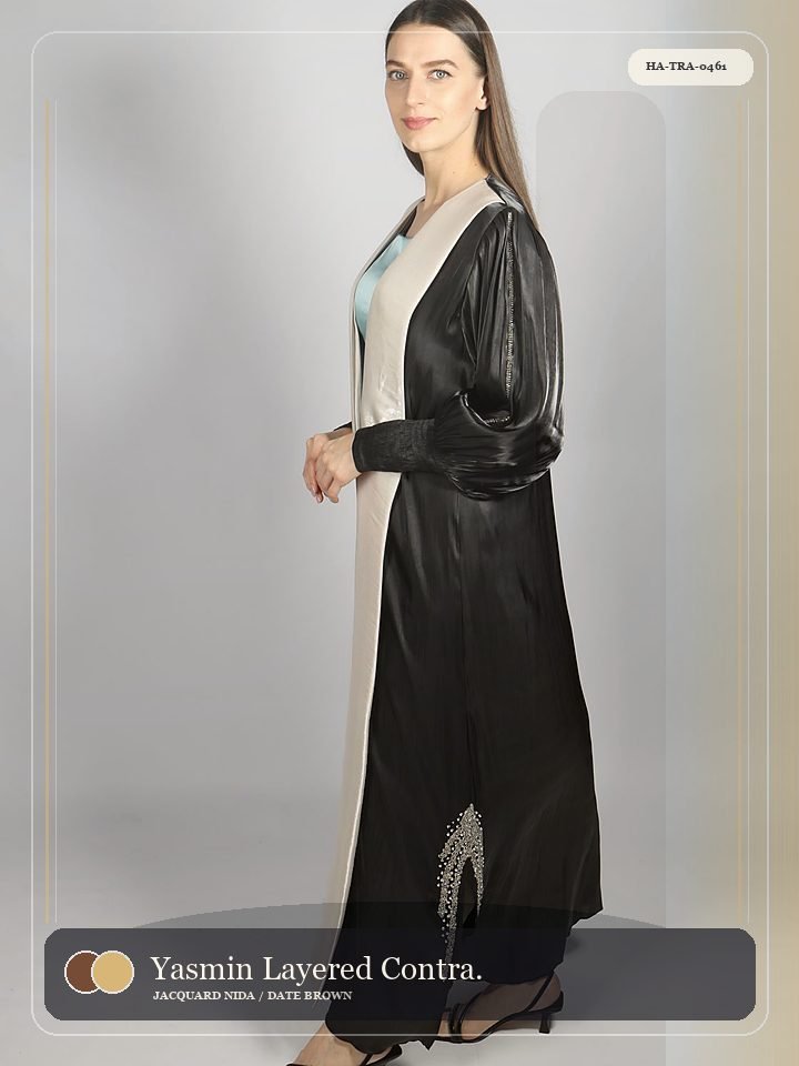 Yasmin Layered Contrast Trim Dawn Abaya