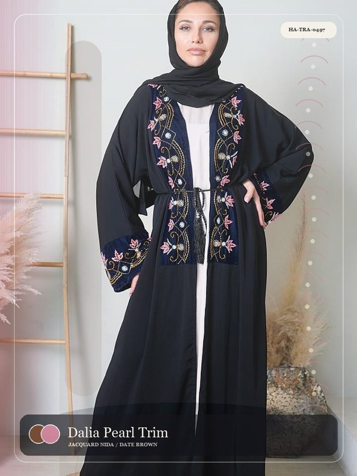 Dalia Pearl Trim Travel Fold Heritage Abaya