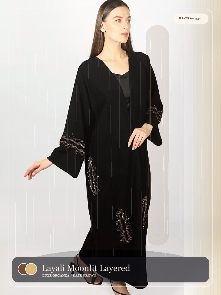Layali Moonlit Layered Hem Dune Abaya
