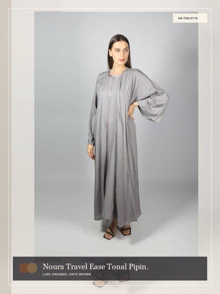 Noura Travel Ease Tonal Piping Pearl Abaya