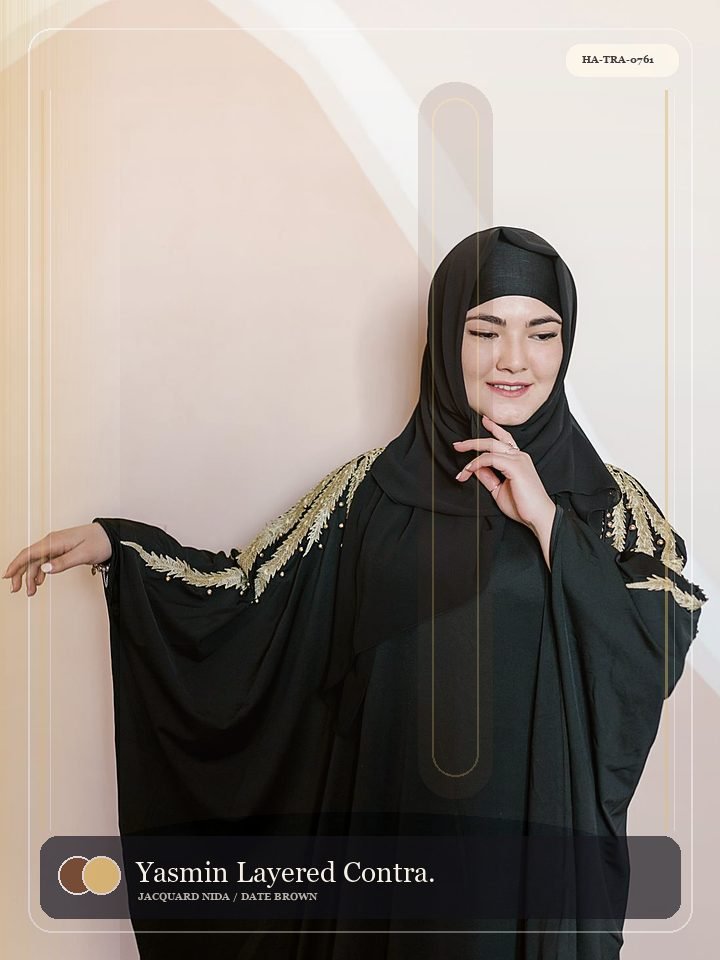 Yasmin Layered Contrast Trim Modern Abaya