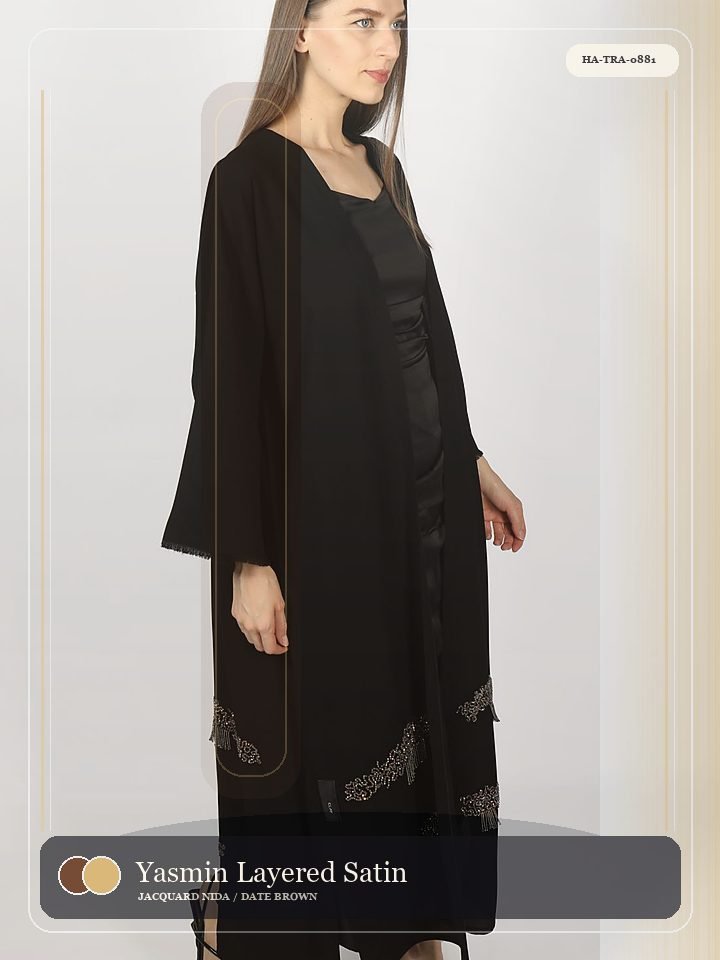 Yasmin Layered Satin Border Silk Abaya