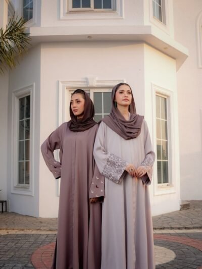 Layali Moonlit Contrast Trim Celeste Abaya